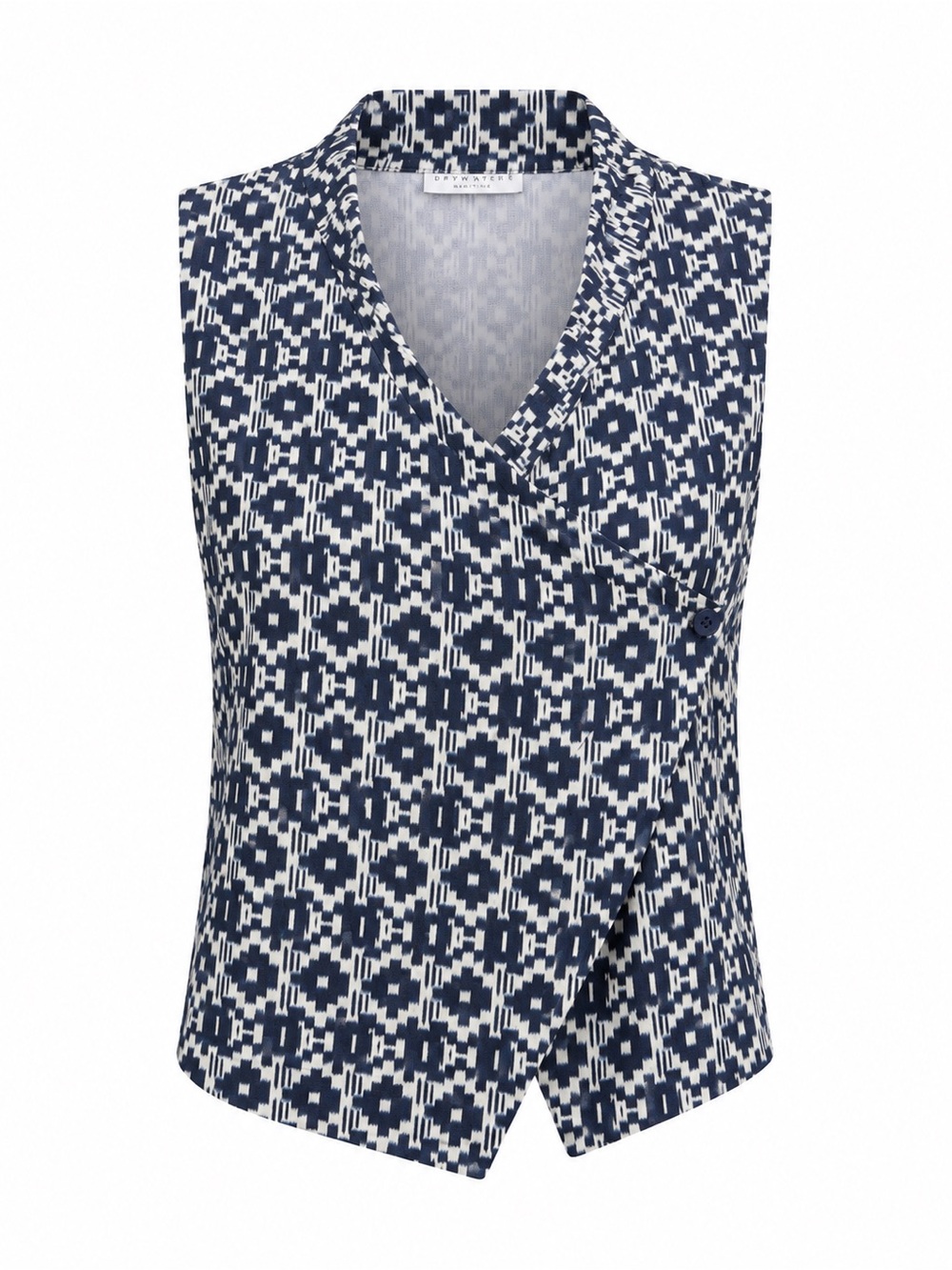 bryn Walker Navy and White Sleeveless Geometric V-Neck Tank